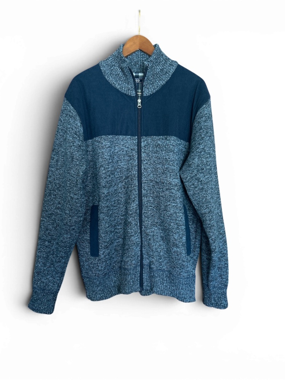 Izod Men's Navy and Heather Blue Full-Zip Knit Sweater